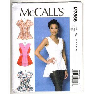 McCall's M7356 Misses 6 to 14 Peplum Top Uncut Sewing Pattern 2016